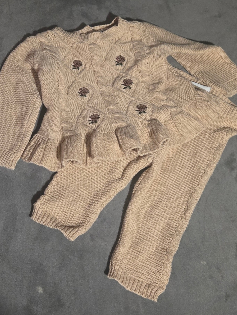 Nicole Miller Girls Cream Knit Sweater & Pants Matching Set